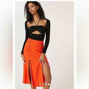 NWT!! Anthropologie Maeve Dual Split Button Midi skirt Orange Size 6